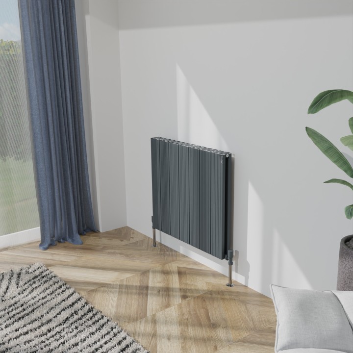 660mm (w) x 600mm (h) Tower Bold Double Panel Anthracite Horizontal Aluminium Radiator (14 Extrusions)