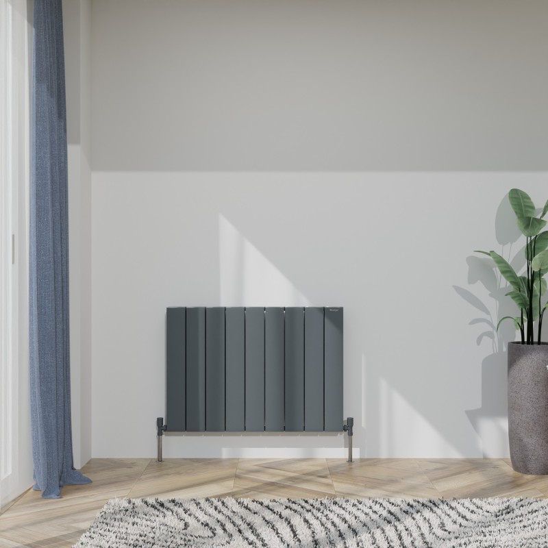 850mm (w) x 600mm (h) "Tower Bold" Double Panel Anthracite Horizontal Aluminium Radiator (18 Extrusions)
