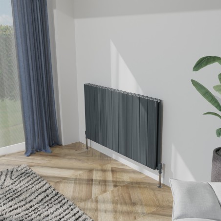 1040mm (w) x 600mm (h) "Tower Bold" Double Panel Anthracite Horizontal Aluminium Radiator (22 Extrusions)