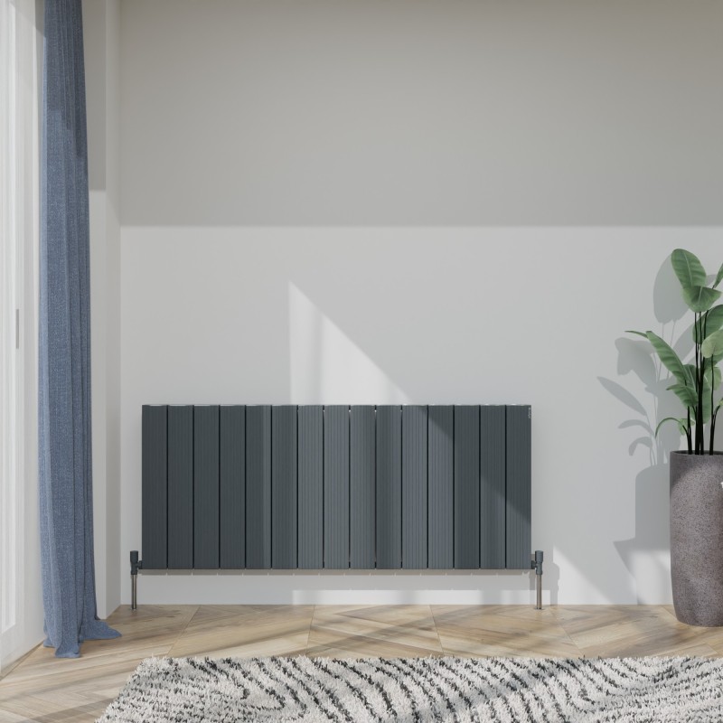 1420mm (w) x 600mm (h) "Tower Bold" Double Panel Anthracite Horizontal Aluminium Radiator (30 Extrusions)