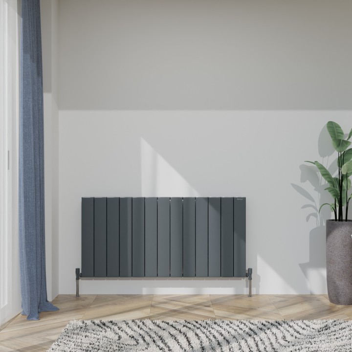 1230mm (w) x 600mm (h) Tower Double Panel Anthracite Horizontal Aluminium Radiator (26 Extrusions)