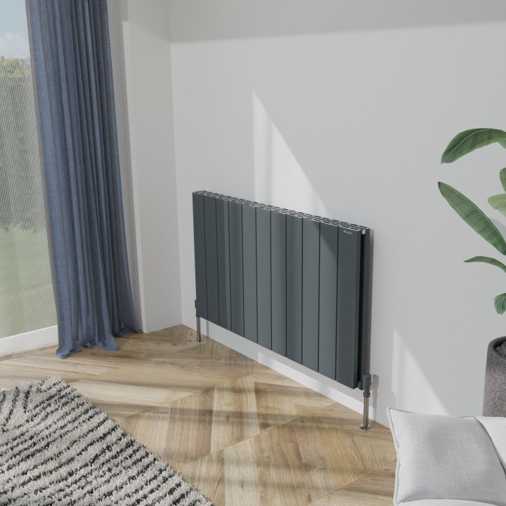 1040mm (w) x 600mm (h) Tower Double Panel Anthracite Horizontal Aluminium Radiator (22 Extrusions)