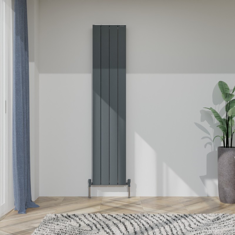 375mm (w) x 1800mm (h) "Tower" Double Panel Anthracite Vertical Aluminium Radiator (8 Extrusions)