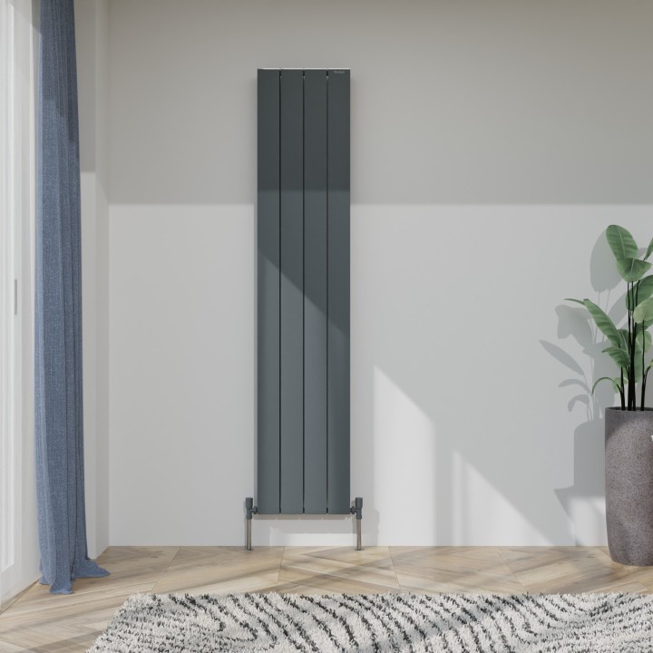 375mm (w) x 1800mm (h) Tower Double Panel Anthracite Vertical Aluminium Radiator (8 Extrusions)