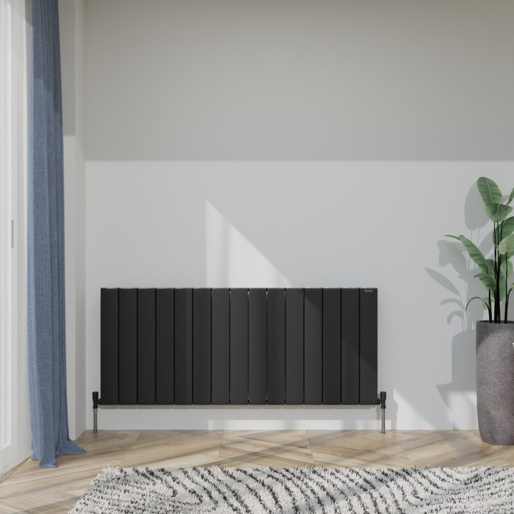 1420mm (w) x 600mm (h) Tower Double Panel Black Horizontal Aluminium Radiator (30 Extrusions)