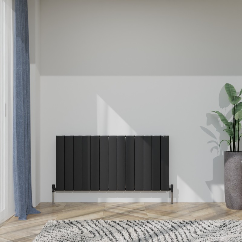 1230mm (w) x 600mm (h) "Tower" Double Panel Black Horizontal Aluminium Radiator (26 Extrusions)
