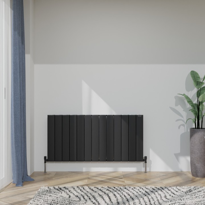 1230mm (w) x 600mm (h) Tower Double Panel Black Horizontal Aluminium Radiator (26 Extrusions)