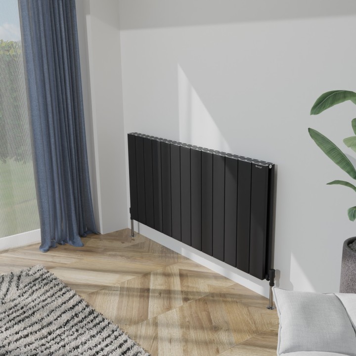 1230mm (w) x 600mm (h) Tower Double Panel Black Horizontal Aluminium Radiator (26 Extrusions)