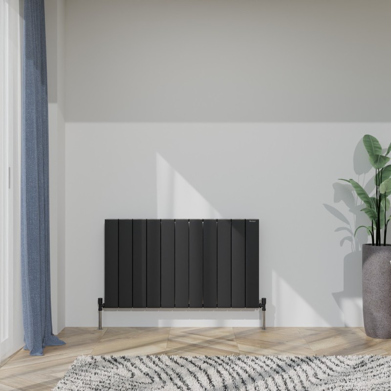 1040mm (w) x 600mm (h) "Tower" Double Panel Black Horizontal Aluminium Radiator (22 Extrusions)