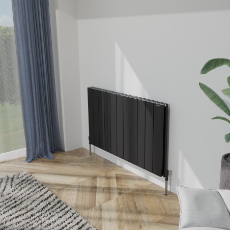1040mm (w) x 600mm (h) "Tower" Double Panel Black Horizontal Aluminium Radiator (22 Extrusions)