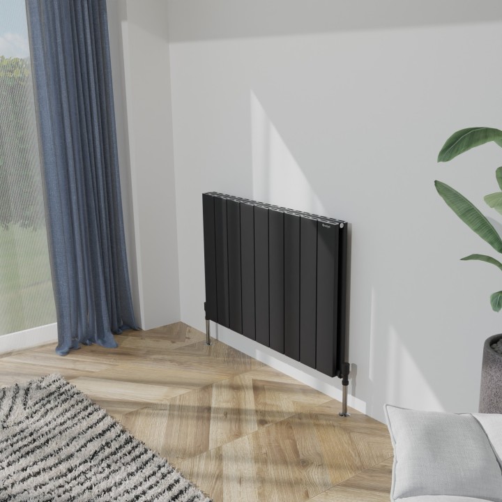 850mm (w) x 600mm (h) Tower Double Panel Black Horizontal Aluminium Radiator (18 Extrusions)