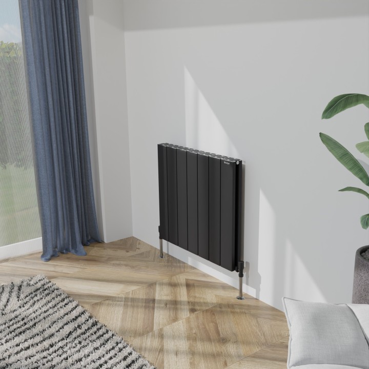 660mm (w) x 600mm (h) Tower Double Panel Black Horizontal Aluminium Radiator (14 Extrusions)