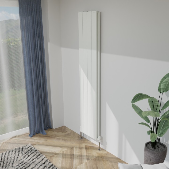 375mm (w) x 1800mm (h) Tower Double Panel White Vertical Aluminium Radiator (8 Extrusions)