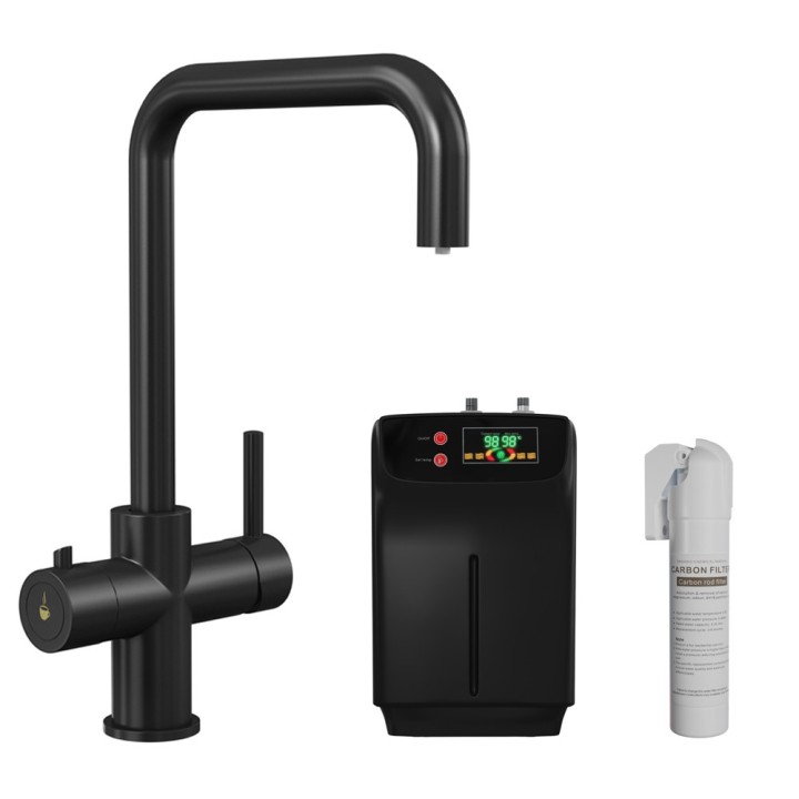 Black 3-in-1 Instant Boiling Water Kitchen Tap – 2.4L Digital Boiler, Filter & 360° Swivel