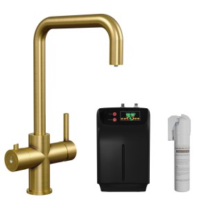 Brushed Brass 3-in-1 Instant Boiling Water Kitchen Tap – 2.4L Digital Boiler, Filter & 360° Swivel