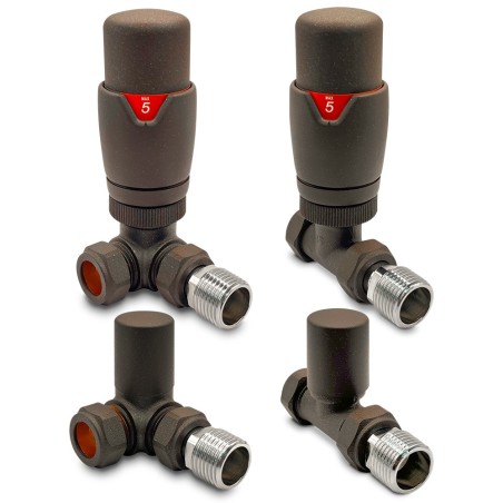 Mocha Thermostatic Valves for Radiators & Towel Rails (Pair of Straight or Corner)
