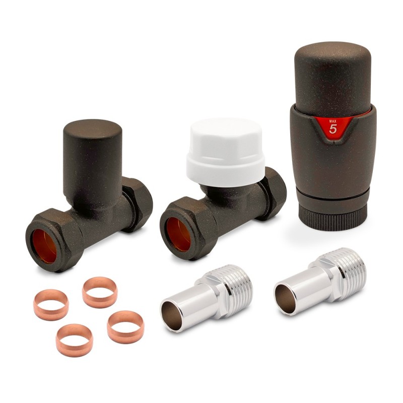 Mocha Thermostatic Valves for Radiators & Towel Rails (Pair of Straight or Corner)