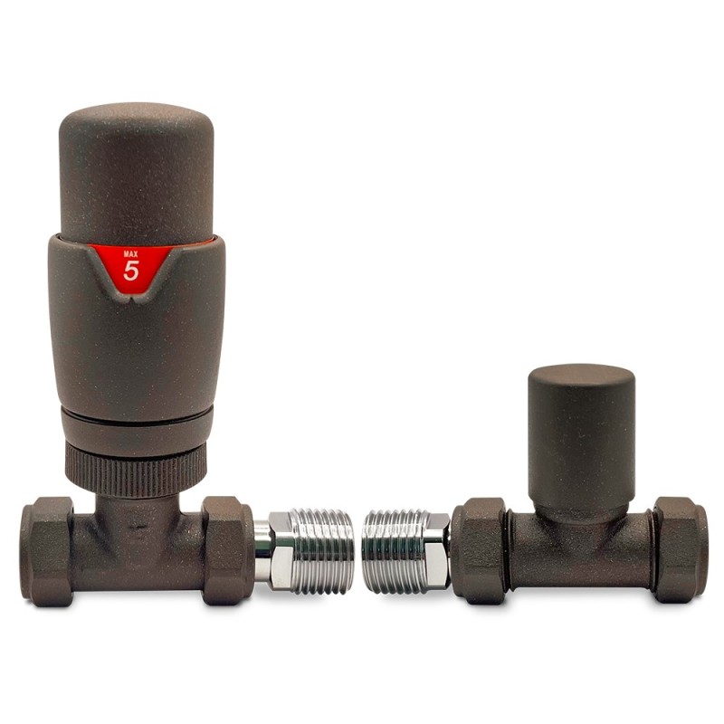 Mocha Thermostatic Valves for Radiators & Towel Rails (Pair of Straight or Corner)