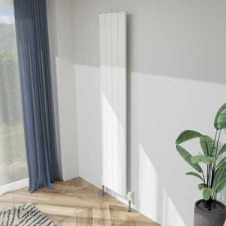 375mm (w) x 1800mm (h) "Tower" Single Panel White Vertical Aluminium Radiator (4 Extrusions)