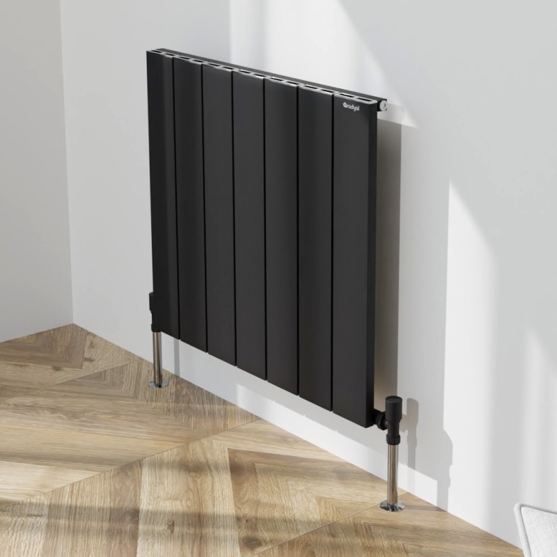 Compact Panel Radiator Black 660mm (w) x 600mm (h) Tower Single Panel Black Horizontal Aluminium ...