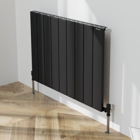 850mm (w) x 600mm (h) "Tower" Single Panel Black Horizontal Aluminium Radiator (9 Extrusions)