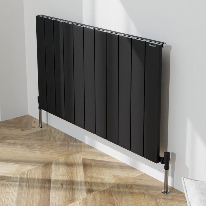 1040mm (w) x 600mm (h) "Tower" Single Panel Black Horizontal Aluminium Radiator (11 Extrusions)