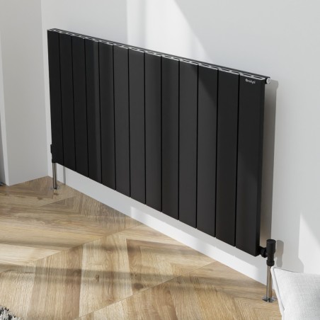 1230mm (w) x 600mm (h) "Tower" Single Panel Black Horizontal Aluminium Radiator (13 Extrusions)