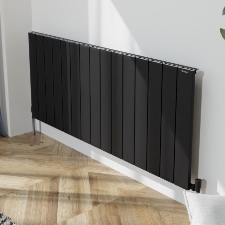 1420mm (w) x 600mm (h) "Tower" Single Panel Black Horizontal Aluminium Radiator (15 Extrusions)