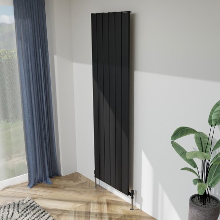 565mm (w) x 1800mm (h) "Tower" Single Panel Black Vertical Aluminium Radiator (6 Extrusions)
