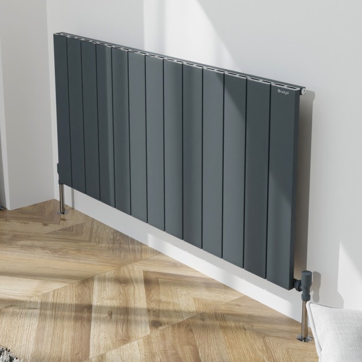 1230mm (w) x 600mm (h) "Tower" Single Panel Anthracite Horizontal Aluminium Radiator (13 Extrusions)