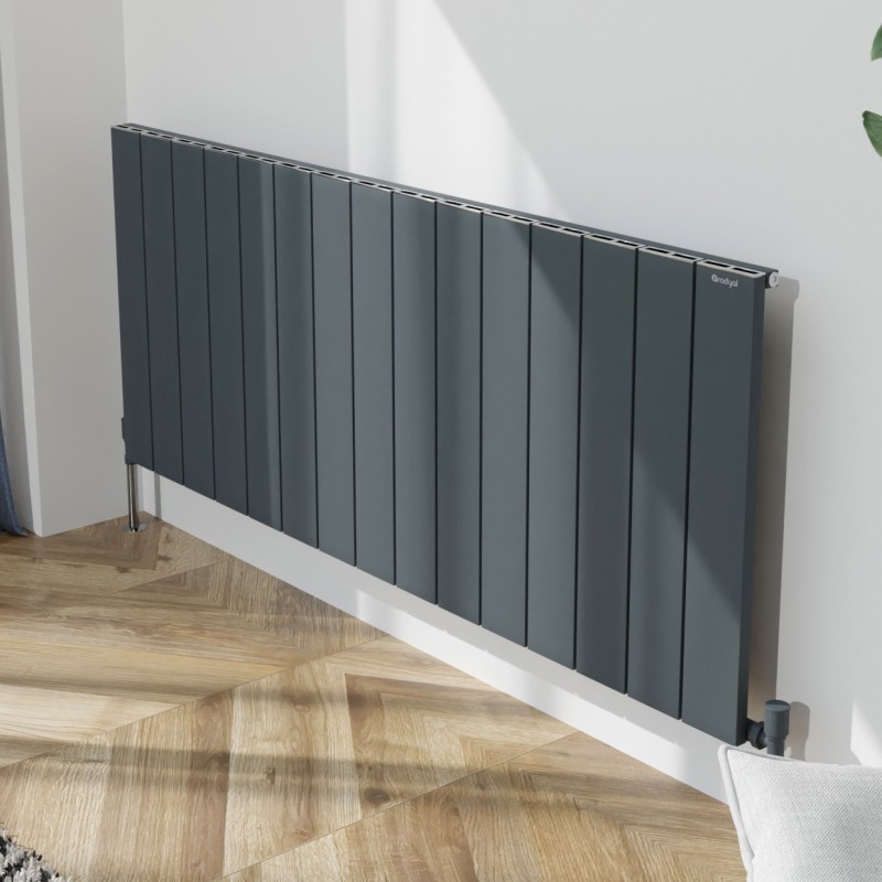 1420mm (w) x 600mm (h) "Tower" Single Panel Anthracite Horizontal Aluminium Radiator (15 Extrusions)