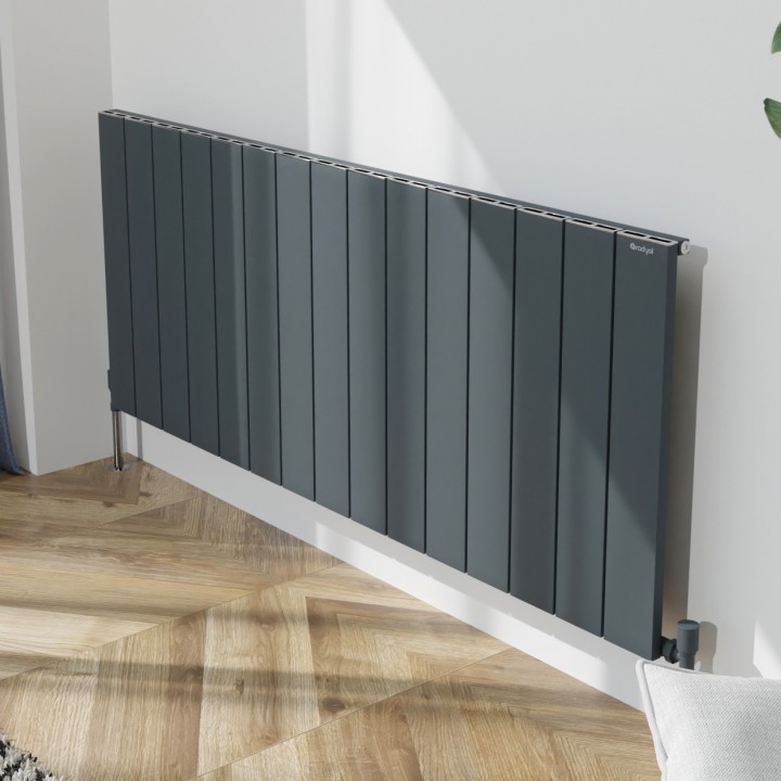 1420mm (w) x 600mm (h) "Tower" Single Panel Anthracite Horizontal Aluminium Radiator (15 Extrusions)
