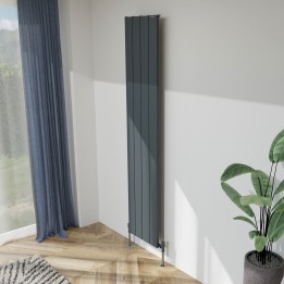 375mm (w) x 1800mm (h) "Tower" Single Panel Anthracite Vertical Aluminium Radiator (4 Extrusions)