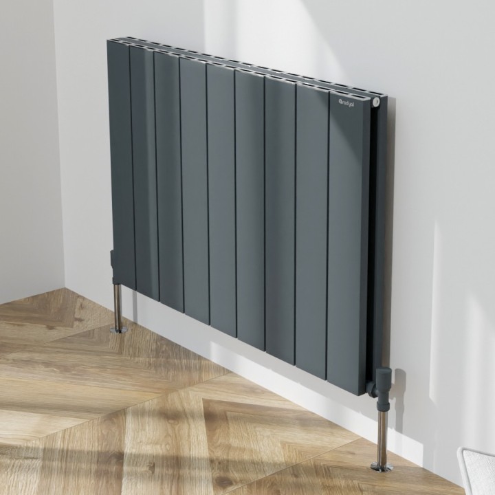 850mm (w) x 600mm (h) "Tower" Double Panel Anthracite Horizontal Aluminium Radiator (18 Extrusions)
