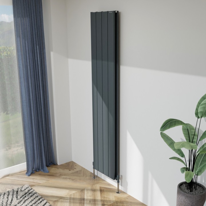 375mm (w) x 1800mm (h) "Tower" Double Panel Anthracite Vertical Aluminium Radiator (8 Extrusions)