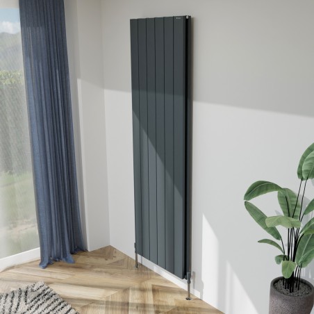565mm (w) x 1800mm (h) "Tower" Double Panel Anthracite Vertical Aluminium Radiator (12 Extrusions)