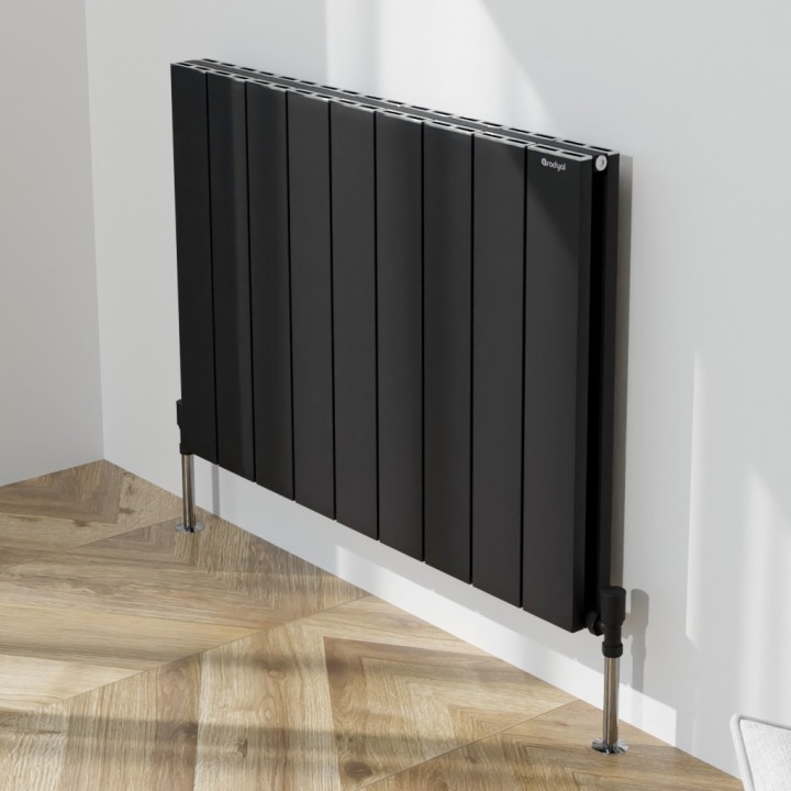 850mm (w) x 600mm (h) "Tower" Double Panel Black Horizontal Aluminium Radiator (18 Extrusions)