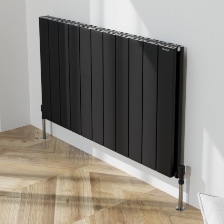 1040mm (w) x 600mm (h) "Tower" Double Panel Black Horizontal Aluminium Radiator (22 Extrusions)