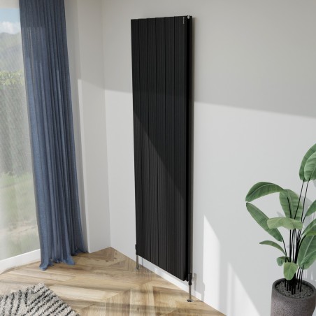 565mm (w) x 1800mm (h) "Tower Bold" Double Panel Black Vertical Aluminium Radiator (12 Extrusions)