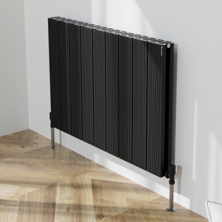 850mm (w) x 600mm (h) "Tower Bold" Double Panel Black Horizontal Aluminium Radiator (18 Extrusions)