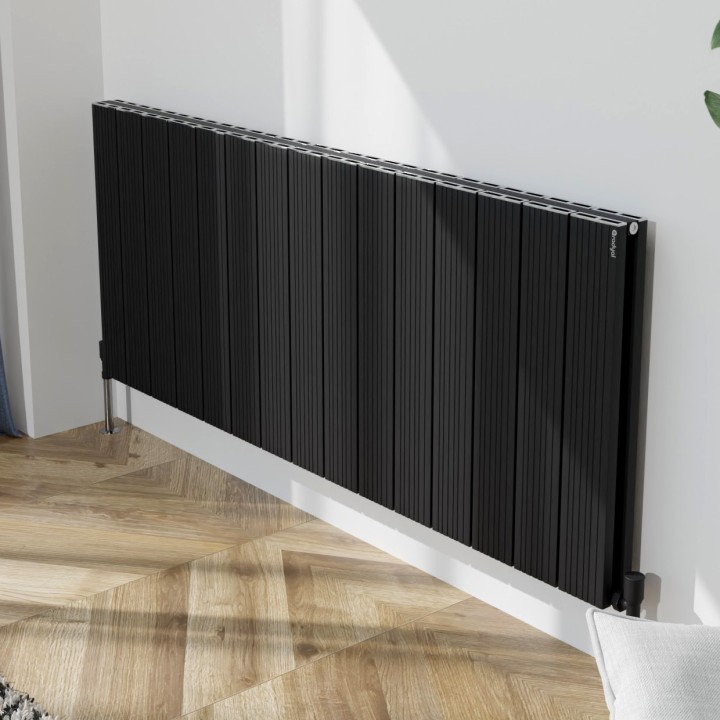 1420mm (w) x 600mm (h) "Tower Bold" Double Panel Black Horizontal Aluminium Radiator (30 Extrusions)