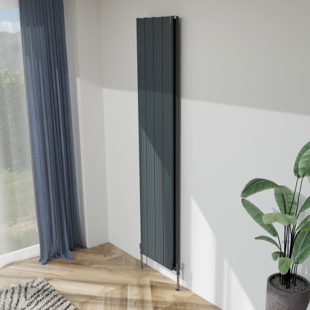 375mm (w) x 1800mm (h) "Tower Bold" Double Panel Anthracite Vertical Aluminium Radiator (8 Extrusions)