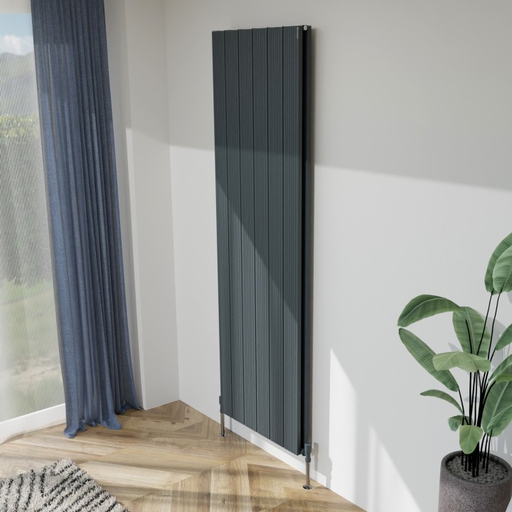 565mm (w) x 1800mm (h) "Tower Bold" Double Panel Anthracite Vertical Aluminium Radiator (12 Extrusions)