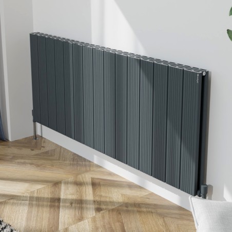 1420mm (w) x 600mm (h) "Tower Bold" Double Panel Anthracite Horizontal Aluminium Radiator (30 Extrusions)