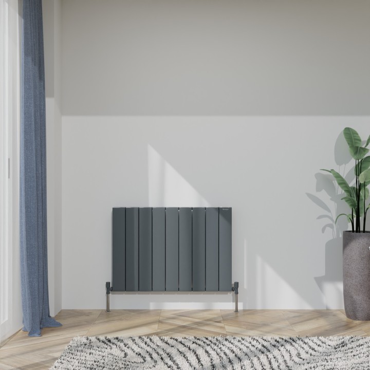 850mm (w) x 600mm (h) "Tower" Double Panel Anthracite Horizontal Aluminium Radiator (18 Extrusions)