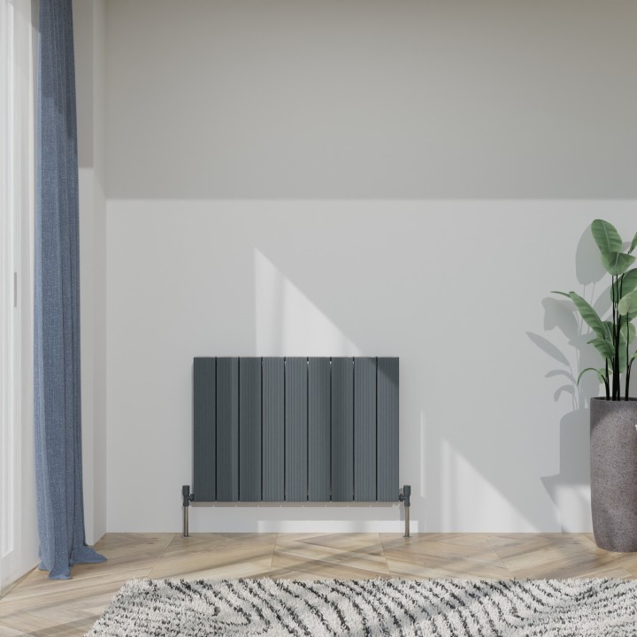 850mm (w) x 600mm (h) "Tower Bold" Double Panel Anthracite Horizontal Aluminium Radiator (18 Extrusions)
