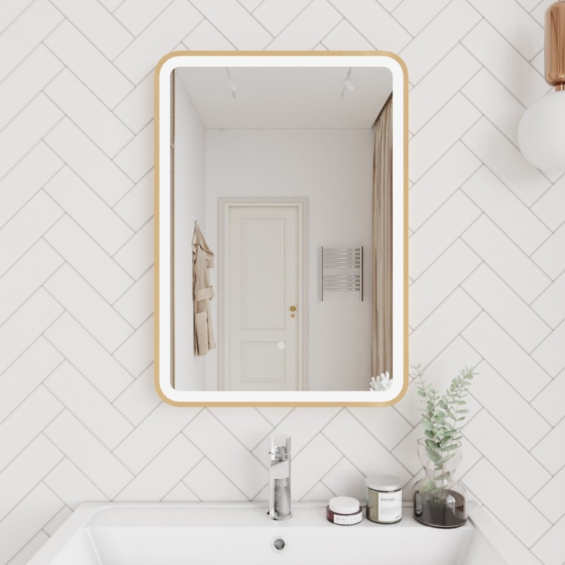 Hydrus 500mm(W) x 700mm(H) Framed LED Touch Sensor Mirror - Brushed Brass - Insitu
