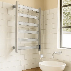 500mm (w) x 700mm (h) Strata Flat Bar Dry Electric Towel Rail – Polished Stainless