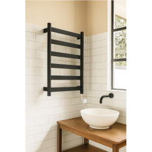 500mm (w) x 700mm (h) Strata Flat Bar Dry Electric Towel Rail – Black Stainless