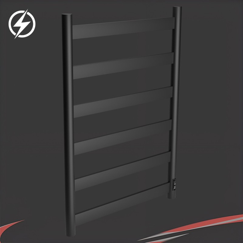 500mm (w) x 800mm (h) Strata Flat Bar Dry Electric Towel Rail – Black Stainless